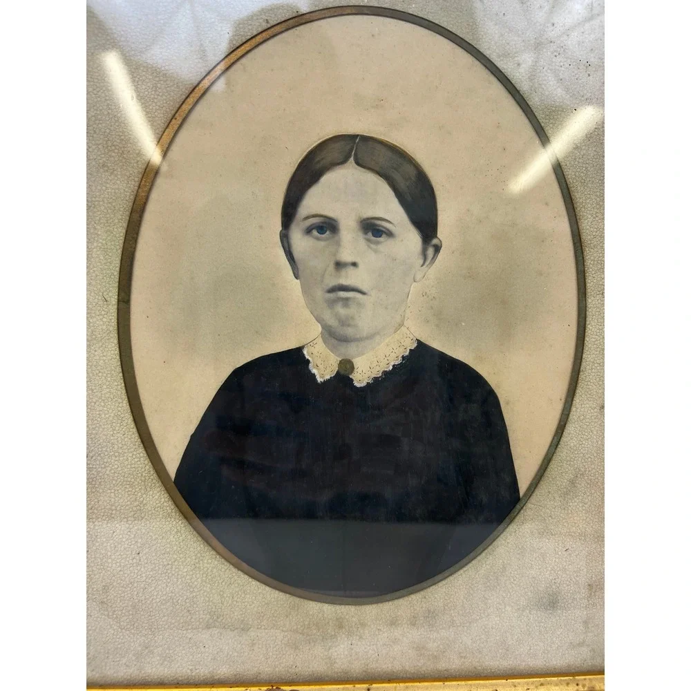 Victorian Carved Wood Deep Picture Frame Gilt Inlay w Victorian Photo FITS 10x12